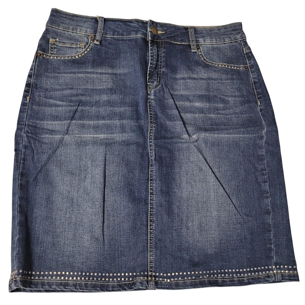 Westport Women Blue Denim Studded‎ Hem Pencil Skirt Size 10
